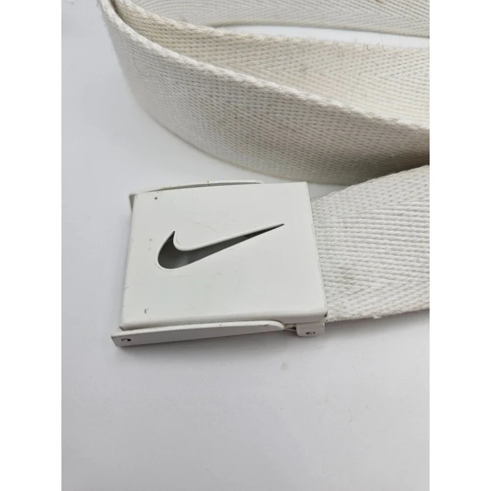 Nike Golf Web Belt White Adjustable Metal Swoosh Buckle Style 11113 OS
